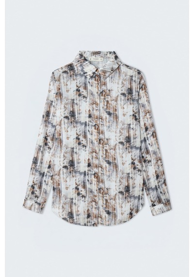 Sateen Desenli Klasik Gömlek - Kahve-137461