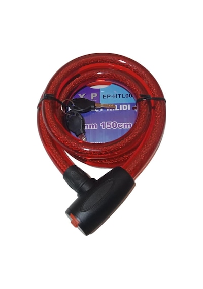 Motosiklet Halat Kilit Anahtarlı Kırmızı 22mm 150cm