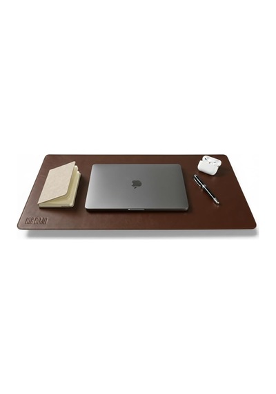 40x90 El Yapımı Deri Masa Pad - Premium Kaymaz Deri Mousepad Ve Klavye Altlığı - Sümen Masa Matı Acı Kahve