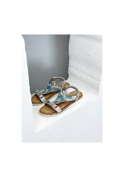 Guja 25y173-1 Renkli Taşlı Comfort Sandalet Kadın Gumüş