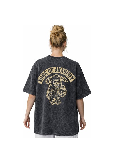 Sons Of Anarchy Rock Metal Müzik Grubu Baskılı Unisex Oversize Vi Siyah