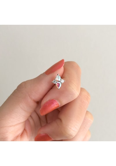 Ferizz 316l Çelik Zirkon Taşlı Şekilli Piercing Prc-185 Gümüş