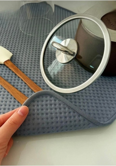 Gri Mikrofiber Bulaşık Kurulama Matı Kurutma Örtüsü Tezgah Üstü Süper Emici Siyah
