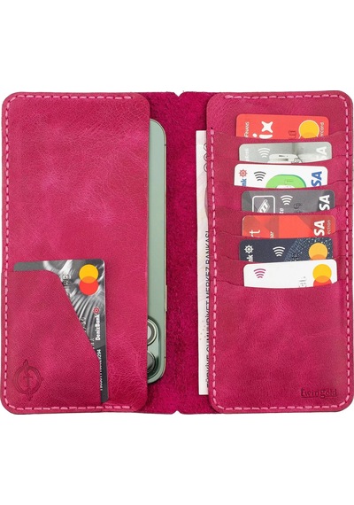 Twingold İsme Özel Dikey Uzun Cüzdan - %100 Rainbow Deri - A010007 - Fuşya Fuşya