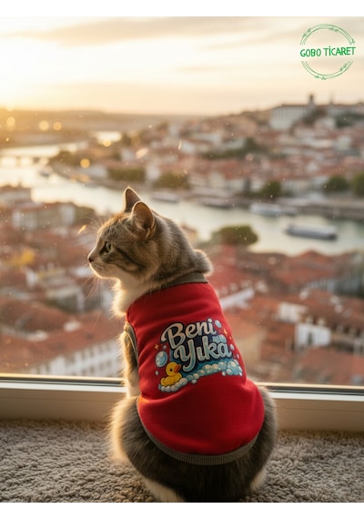 Kırmızı Beni Yıka Baskılı Kedi Ve Köpek Kıyafeti Evcil Hayvan Tişörtü Elbisesi Xsmall/xs/beden 0