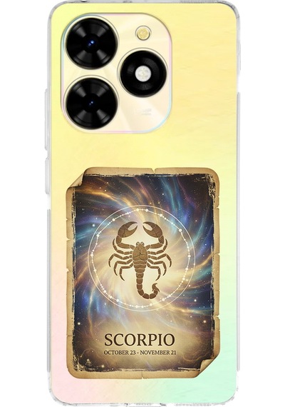Tecno Spark 20 İle Uyumlu Burç Kartları Akrep Tasarımlı Şeffaf Silikon Kılıf Şeffaf