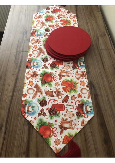 Mum Figürlü Yılbaşı Desenli Runner & Supla Çok Renkli