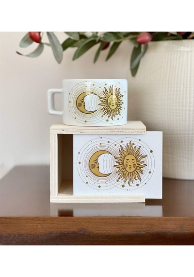 Tarot Ay Ve Güneş Tasarımlı Kutulu Kupa Beyaz - Çok Renkli