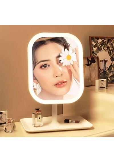 Led Işıklı Ayarlabilir Makyaj Aynası, Usb Şarj Edilebilir, 3 Işık Fonksiyonu, Parlaklık Ayarlı Ve Organizer Tabanlı Taşınabilir Kozmetik Ayna Beyaz Belirtilmemiş