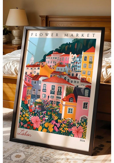 Lizbon Portekiz Çerçeveli Tablo Seyahat Severlere Salon Ve Ofis İçin Estetik Duvar Dekoru Travel Flower Market