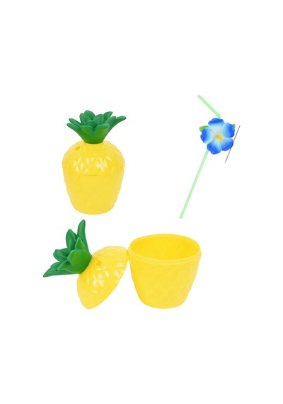 Ananas Hawaii Luau Aloha Pipetli İçecek Kabı Bardak 10x13 Cm Tdrtr