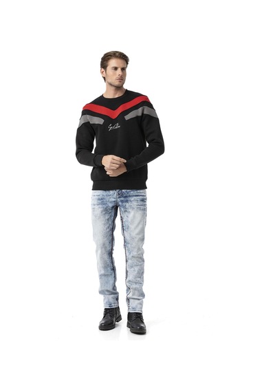 Cipo & Baxx Şerit Detaylı Regular Fit Erkek Sweatshirt Cl581 Siyah