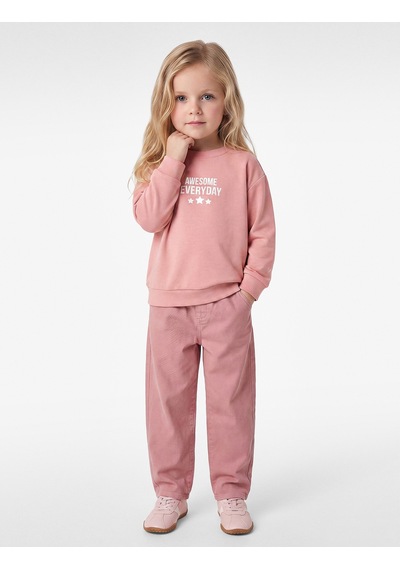 Koton Viskon Karışımlı Bisiklet Yaka Uzun Kollu Baskılı Sweatshirt Pembe 7wmg10049ak Gül