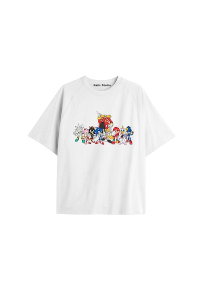 Kalic Studio Unisex Bay Sonic Desenli Beyaz Yazlık T-shirt Beyaz-187