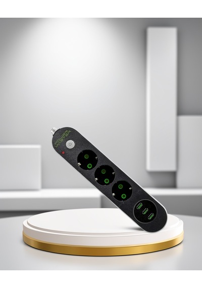 Akım Korumalı Üçlü Priz Ve Usb Girişli