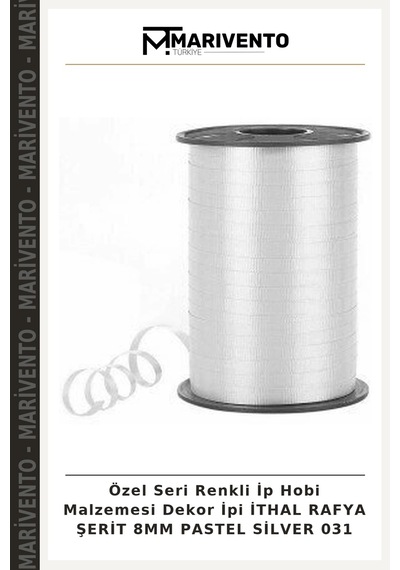 Özel Seri Renkli İp Hobi Malzemesi Dekor İpi İthal Rafya Şerit 8mm Pastel Silver 031 1 Adet
