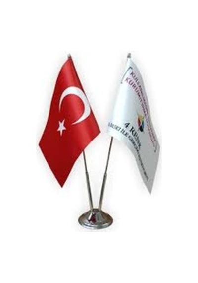 Masa Bayrak Direği Çiftli Nikel Vt302+2 Adet Bayrak