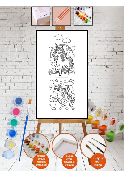 Kanvas Unicorn Boyama 15x30 Tuval Boya Seti Çocuk Hobi