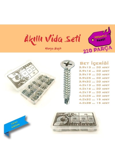 Akıllı Vida Seti - Havşa Başlı - Hesaplı Paket 210 Parça