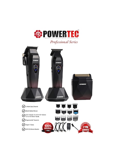 Powertec TR-5800 Saç-Sakal-Ense-Günlük Tıraş Makinesi 3'lü Set 0.5mm Tarak Dahil﻿
