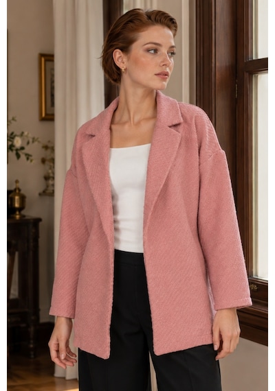 Armonika Kadın Açık Pembe Erkek Yaka Yanları Yırtmaçlı Oversize Ceket Arm-26k001009