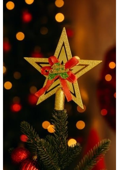 Tr Yılbaşı Ağacı Yıldızı Gold Kırmızı Kurdelalı Merry Christmas Yazılı Yılbaşı Süsü Diğer