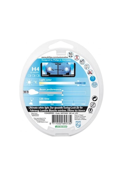 Philips H4 Diamond Vision Tam Beyaz Işık Ampul 12342
