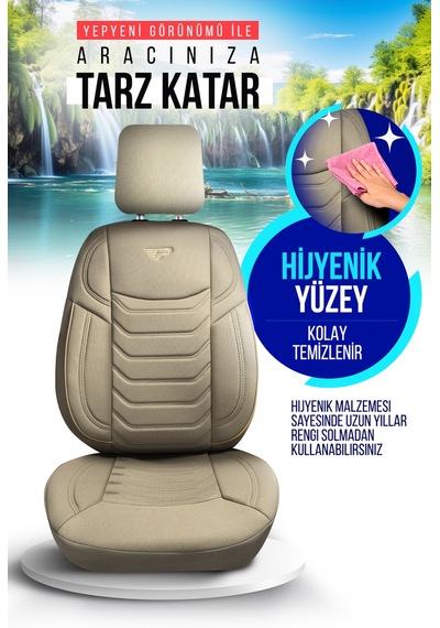 Bej - Bej Panda Manavgat Serısı Lakos Kumaş Oto Koltuk Kılıfı - Tam Set