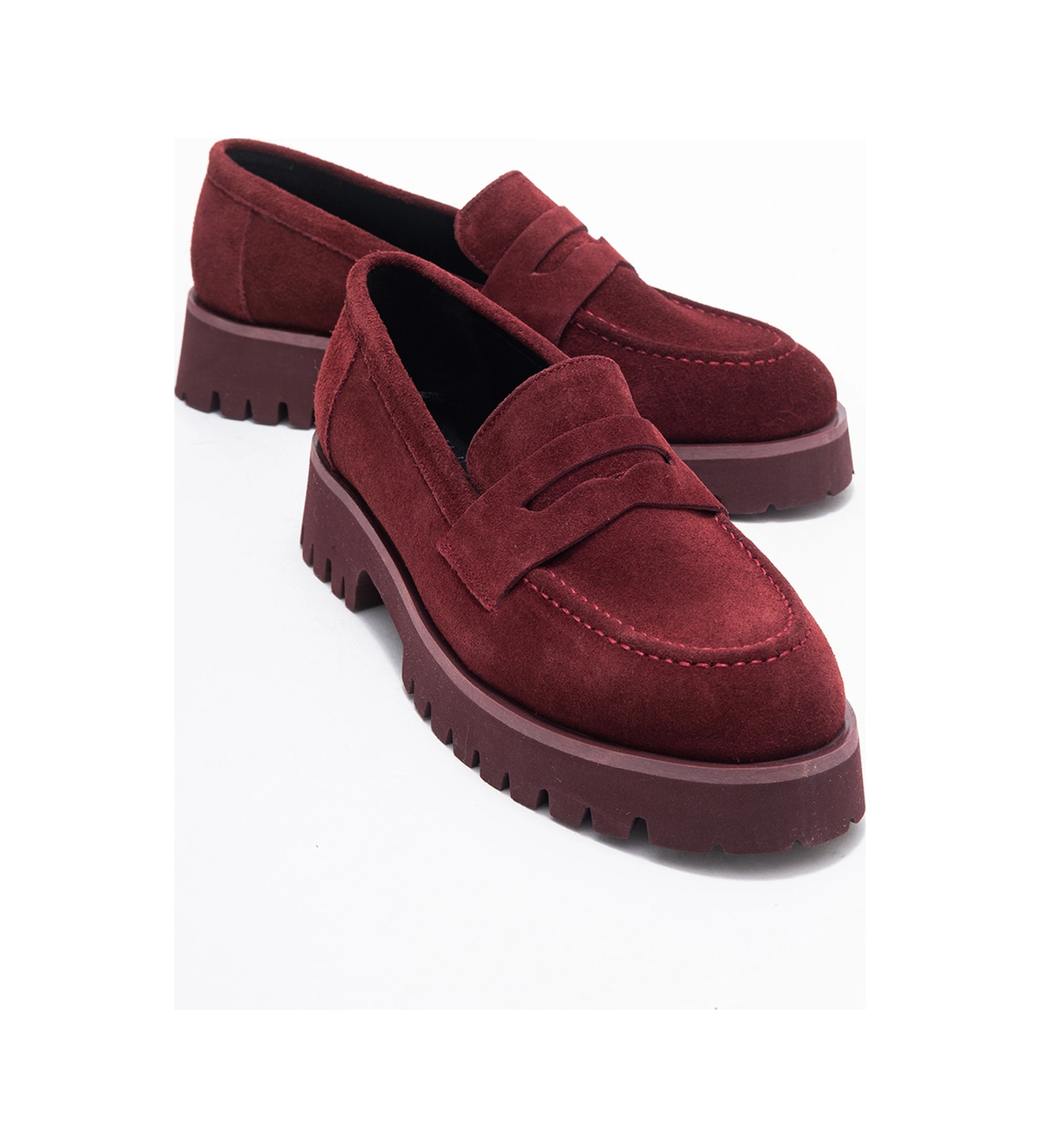 Luvishoes Luvi Shoes Vıonel Bordo Süet Hakiki Deri Kadın Loafer Ayakkabı Bordo