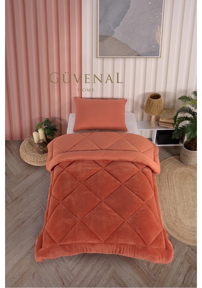 Güvenal Elite Wellsoft Tek Kişilik Çift Taraflı Yastık Kılıflı Lüx Yorgan Seti Yorgan Uyku Seti Çeyiz Turuncu