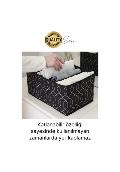 Çok Amaçlı Siyah 8 Gözlü Çekmece Dolap İçi Düzenleyici Organizer Büyük Large Boy Tshirt El Havlusu Çok Renkli