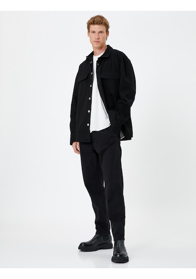 Koton Canvas Pantolon Cepli Pamuklu Siyah 4wam40105hw