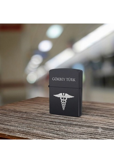 İsime Kişiye Özel Sağlık Temalı Doktor & Sağlıkçılara Hediye Metal Benzinli Çakmak Dolu Gönderim Siyah