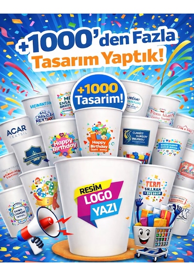 Firmaya Kişiye Özel Baskılı Logo Baskı Tasarım Kalın Gramaj Tek Kullanım 7 Oz 100 Adet Karton Bardak