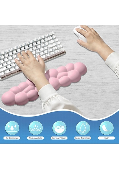 Klasse Cloud Klavye Bilek Destek Seti, Bulut Ergopad, Kaymaz Tabanlı, Nefes Alan Kumaş, Hassasiyet Önleyici Klavye D