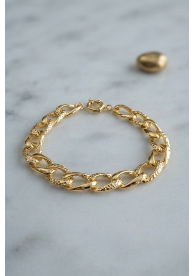 Pirinç Gold Renk Yıldız İşleme Zincirli Kadın Bileklik 5886 Mh-hs2104-8325 Altın