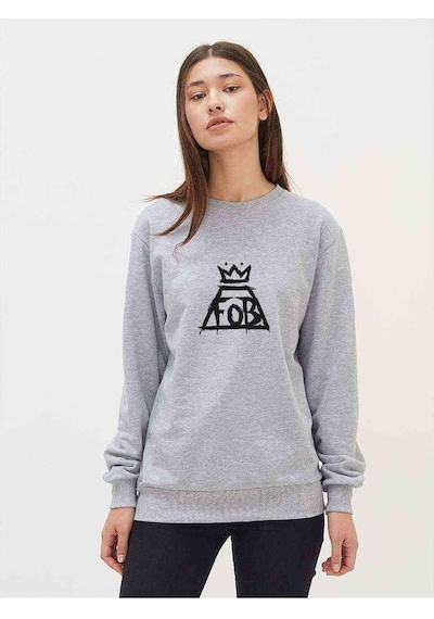Fall Out Boy Chicago Baskılı Gri Kadın Sweatshirt