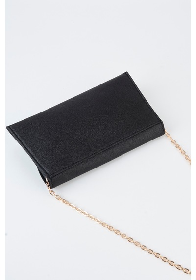 Vivaq Kadın Siyah Simli Zarf Tasarım 2 Bölmeli Mini Zincir Askılı Çıt Çıt Kapama Clutch Ve El Çantası