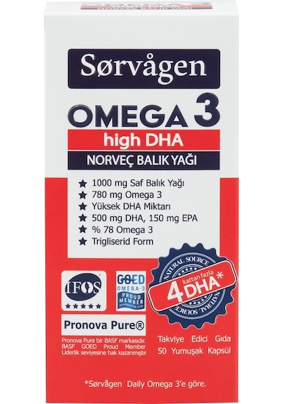 Sorvagen Omega 3 High Dha Saf Norveç Balık Yağı. 50 Kapsül. 1000