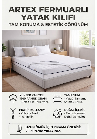 Kılıf 140x200 Yatak Kılıfı Koruyucusu Fermuarlı Kılıf Yatağa Özel Üretim Kapitone Çift Kişilik Mattress Cover