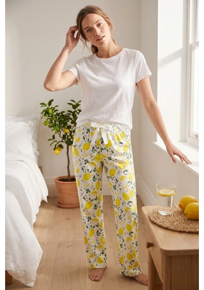 Mataş Kadın Viskon Pijama Altı Rahat Kesim Fiyonk Bağcıklı Bel Beyaz