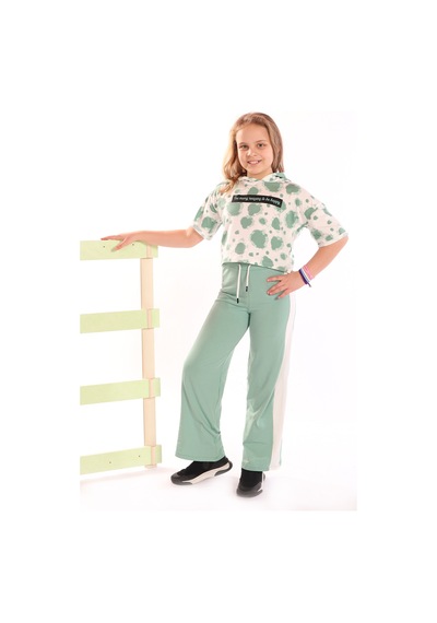 Toontoy Kids Toontoy Kız Çocuk Ön Yazı Baskılı Batikli Eşofman Takım Yeşil
