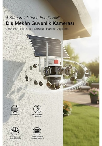 Güneş Enerjili Wifi Güvenlik Kamerası 2k 2560 1440p, 8000mah, Gece Görüş + Hareket Algılama
