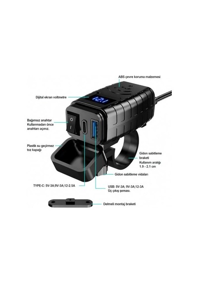 Motosiklet Hızlı Şarj Cihazı 12v-24v Su Geçirmez Çift Usb Type-c Pd Hızlı Şarj Portu Gidon Bağlantılı Telefon Tablet Şarj Adaptörü, Motosiklet, Bisiklet, Atv, Tekne, Motor Aksesuarı Mt4