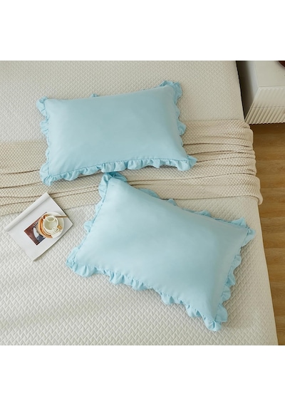 Maki Home Yüzde Yüz Pamuklu Açık Mavi Fırfırlı İki Adet 50x70 Yas
