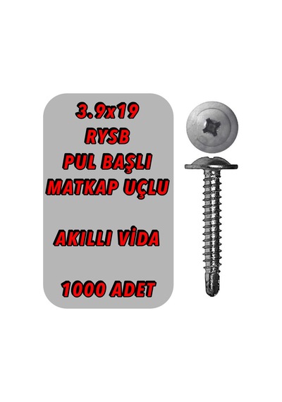 1000 Adet 3.9X19 Rysb Matkap Uçlu Akıllı Vida Pul Başlı