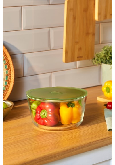 Karaca Green Yuvarlak Cam Saklama Kabı 2700 Ml Yeşil