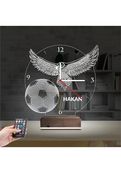 Luvivia Kara Kartal Futbol Topu Taraftar Kişiye Özel Saatli 3d Lamba - Masa Gece Lambası Şeffaf