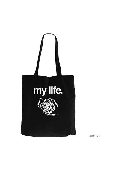 My Life Siyah Kanvas Bez Çanta Siyah