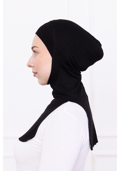 Loggia Siyah Ninja Bone Boyunluklu Likralı Sporcu Bonesi Kadın Pratik Tesettür Hijab Başörtü Siyah